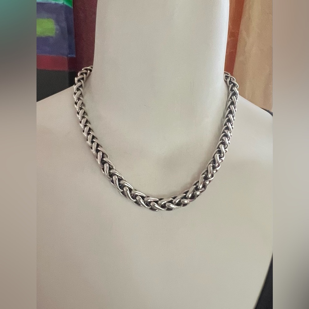 David Yurman Sterling Silver & 14k Gold 8mm Wide Wheat Chain Necklace 18” Long